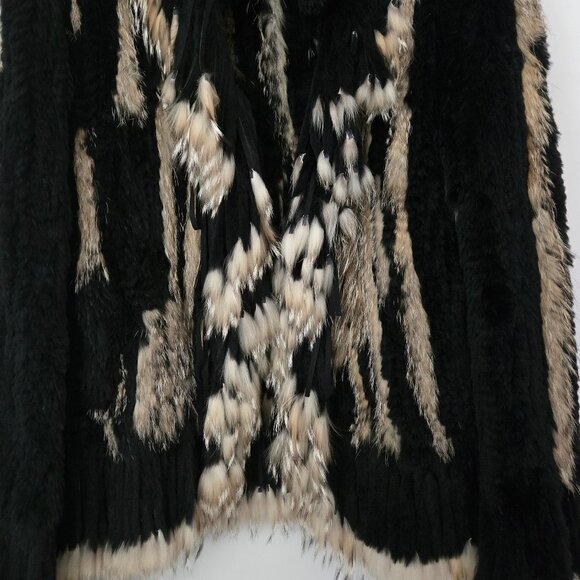 Black Knit Rabbit with Fox Fringe Jacket - Picture 5 of 9